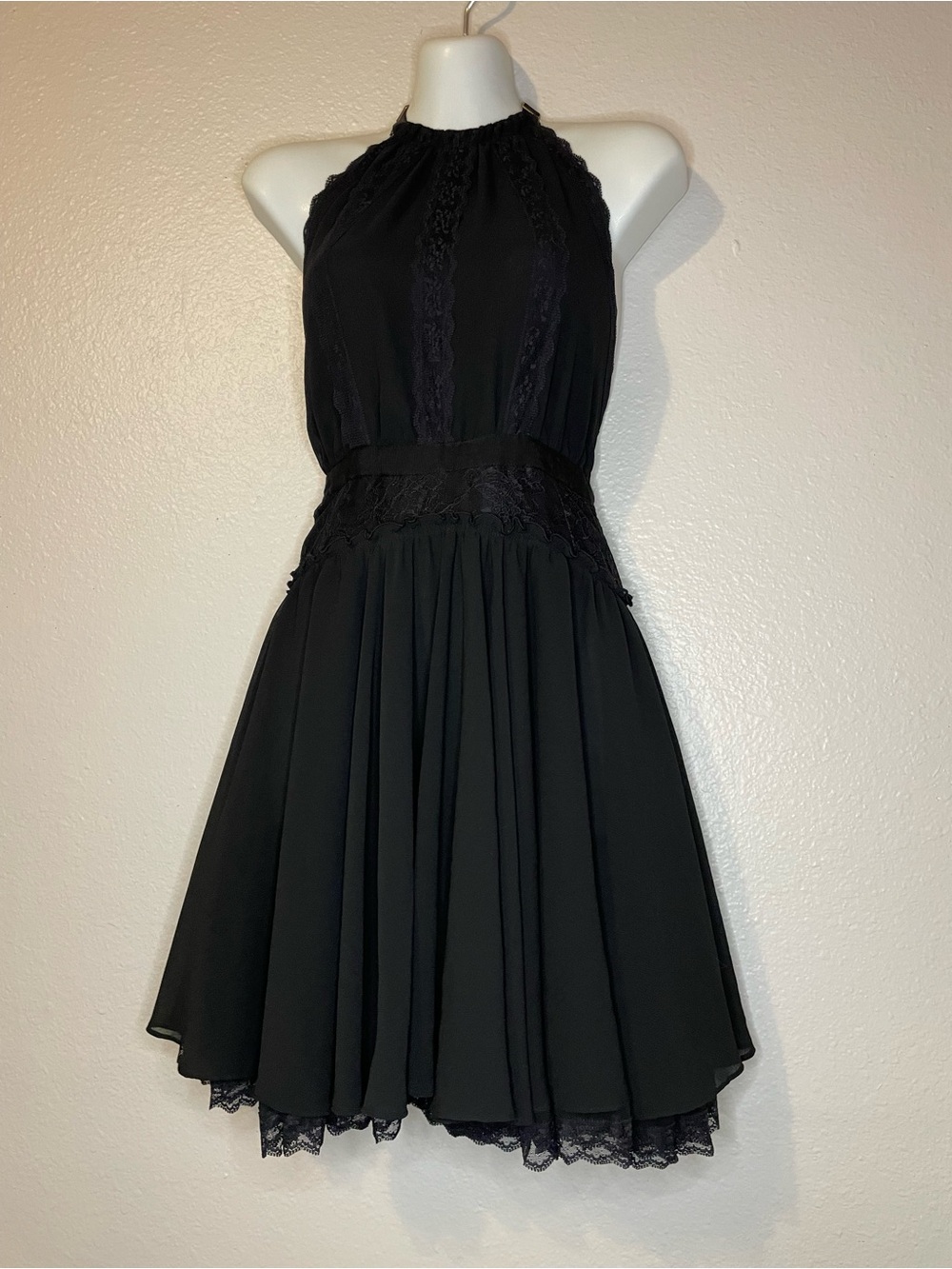 Victoria's Secret Black Halter Lace Fit-and-Flare Mini Dress